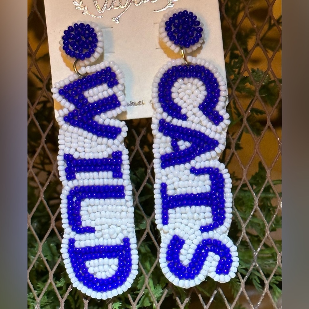 Blue/White Seed Bead Wildcats Earrings